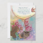 キュートキットンガールチューリップ誕生日 招待状 (正面)