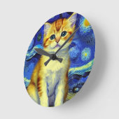 キュートキットンスターリーナイトバンゴッホ ラウンド壁時計 (傾斜)