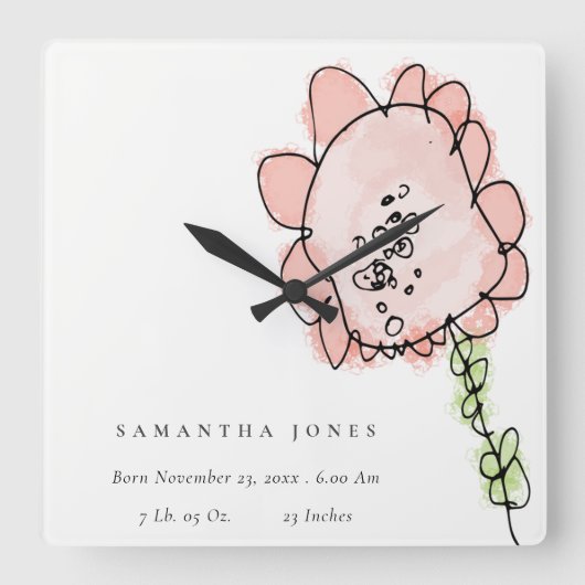 キュートキッド描赤面桃花ベビー誕生スタット  スクエア壁時計 (正面)