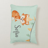 キュートキツネウッドランドパーティーハットハッピーバースデーミント アクセントクッション (裏面(縦))