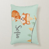 キュートキツネウッドランドパーティーハットハッピーバースデーミント アクセントクッション (正面(垂直))