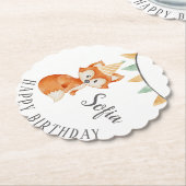 キュートキツネウッドランドパーティーハットハッピーバースデー ペーパーコースター (アングル)