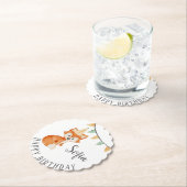 キュートキツネウッドランドパーティーハットハッピーバースデー ペーパーコースター (インサイチュ)