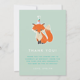 キュートキツネパーティーハットウッドランド誕生日 サンキューカード