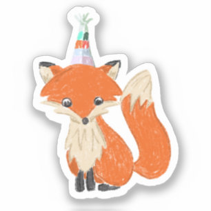 キュートキツネパーティーハットウッドランド誕生日 シール