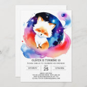 キュートキツネ子供の誕生日ブリス 招待状 (正面/裏面)