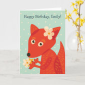 キュートキツネ&フラワーズハッピーバースデー名 カード (黄色い花)