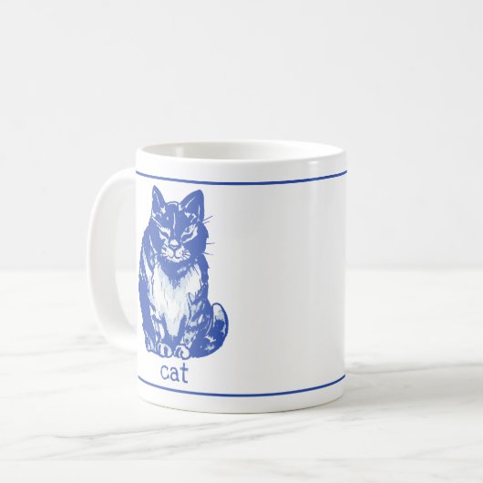 キュートキティキャットブルーホワイトファームハ素朴ウス コーヒーマグカップ (正面左)