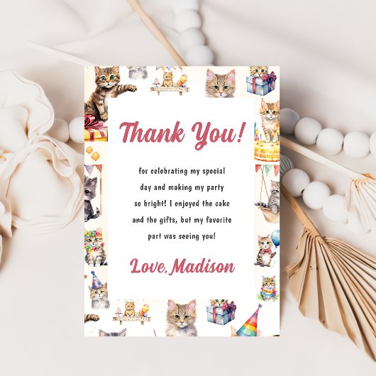 キュートキティキャット誕生日デイパーティの招待状 招待状