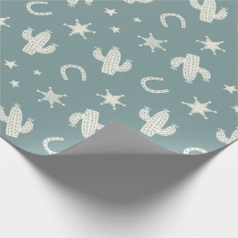 キュートキャッツアンドシェリフバッジズティール（緑がかった色） ラッピングペーパー