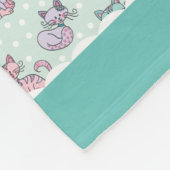 キュートキャッツパステルティール(緑がかった色)ピンクパープル水玉模様スモール フリースブランケット (角)