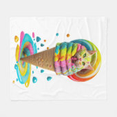 キュートキャットアイスクリームコーンカラフル装飾用クッション フリースブランケット (正面(横))