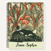 キュートキャットアールヌーボーフローラルパターン名前をカスタムする ノートブック (正面)