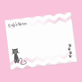 キュートキャットイラストレーションピンクジガグズネームテンプレート ポストイット