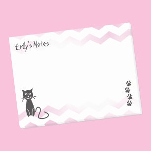 キュートキャットイラストレーションピンクジガグズネームテンプレート ポストイット