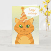 キュートキャットオレンジ虎猫ハッピーバースデーカード カード (黄色い花)