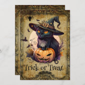 キュートキャットカボチャハローウィンパーティ招待状 招待状 (正面/裏面)