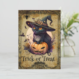 キュートキャットカボチャハローウィンパーティ招待状 招待状