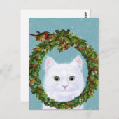 キュートキャットキットクリスマスリースホリデーポストカード ポストカード (正面/裏面)