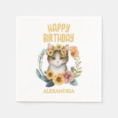 キュートキャットキットン小さな女の子ハッピーバースデー スタンダードカクテルナプキン (正面)