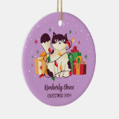 キュートキャットクリスマス子猫スノーウィースウィンターホリデー セラミックオーナメント (右)