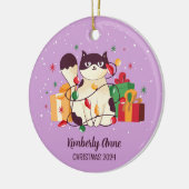 キュートキャットクリスマス子猫スノーウィースウィンターホリデー セラミックオーナメント (左)