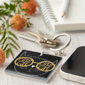 キュートキャットグラスグラフィック金ゴールドグリッター子猫顔 キーホルダー (正面右)