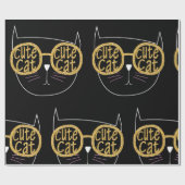 キュートキャットグラスグラフィック金ゴールドグリッター子猫顔 ラッピングペーパー (フラット)