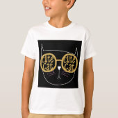 キュートキャットグラスグラフィック金ゴールドグリッター子猫顔 Tシャツ (正面)