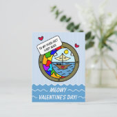 キュートキャットスイートアドベンチャーセーリングボートバレンタイン シーズンポストカード (スタンド正面)