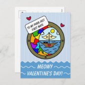 キュートキャットスイートアドベンチャーセーリングボートバレンタイン シーズンポストカード (正面/裏面)