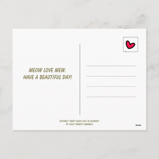 キュートキャットスイートアドベンチャーセーリングボートバレンタイン シーズンポストカード (裏面)