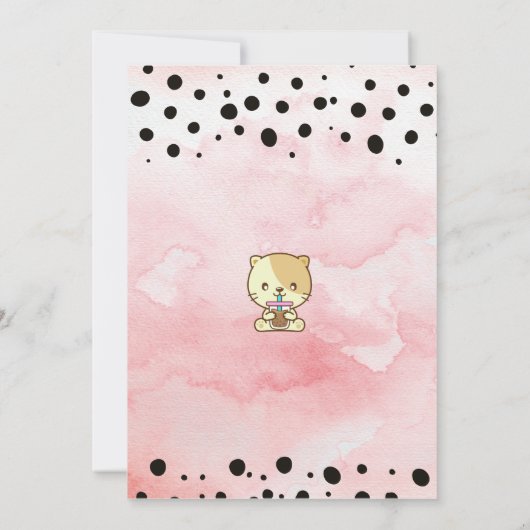 キュートキャットドリンクボバティー誕生日招待状 招待状 (裏面)