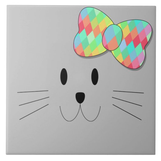 キュートキャットニャーレインボーグレイグリッター子猫キッズ タイル (正面)