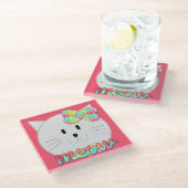 キュートキャットニャーレインボーボークピンクグリッター子猫キッズ ガラスコースター (アングル)