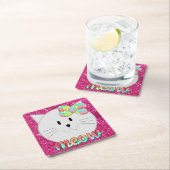 キュートキャットニャーレインボーボークピンクグリッター子猫キッズ スクエアペーパーコースター (インサイチュ)