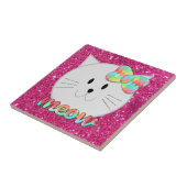 キュートキャットニャーレインボーボークピンクグリッター子猫キッズ タイル (側面)