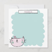 キュートキャットパステルティール（緑がかった色）パーソナライズされた薄紫 サンキューカード (正面)