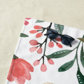 キュートキャットピンクローズ赤面フラワーズ名前をカスタムする ビーチタオル (インサイチュ)