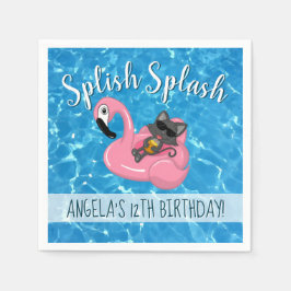 キュートキャットフラミンゴ子供の誕生日プールパーティー スタンダードカクテルナプキン