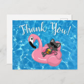 キュートキャットフラミンゴ子供の誕生日プールパーティー ポストカード (正面/裏面)
