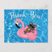 キュートキャットフラミンゴ子供の誕生日プールパーティー ポストカード (正面)