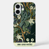 キュートキャットフローラアールヌーボーグリーンブルー名前をカスタムする Case-Mate iPhoneケース (裏面)