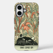 キュートキャットフローラアールヌーボーグリーンレッド名前をカスタムする Case-Mate iPhoneケース (裏面)