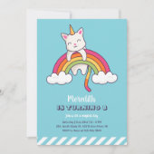 キュートキャットユニコーンレインボーガール誕生日 招待状 (正面)