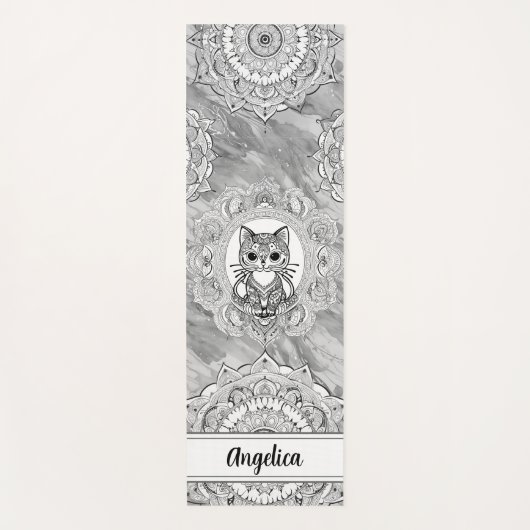 キュートキャットヨガマットインディアンマンダラアート ヨガマット (正面)