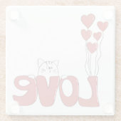 キュートキャットラブタイポグラフィ赤いハート |バレンタイン ガラスコースター (裏面)