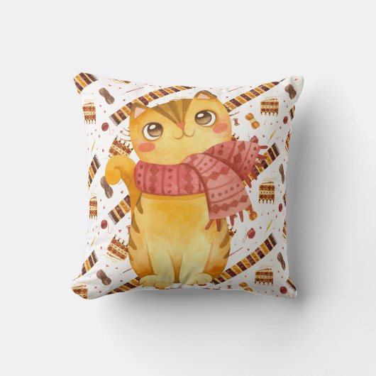 キュートキャット編み物デザイン クッション (正面)