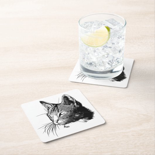 キュートキャット虎猫子猫イラストレーションタイガーキッテン スクエアペーパーコースター (インサイチュ)