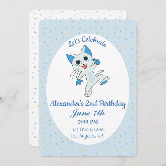 キュートキャット誕生日招待状 招待状 (正面/裏面)